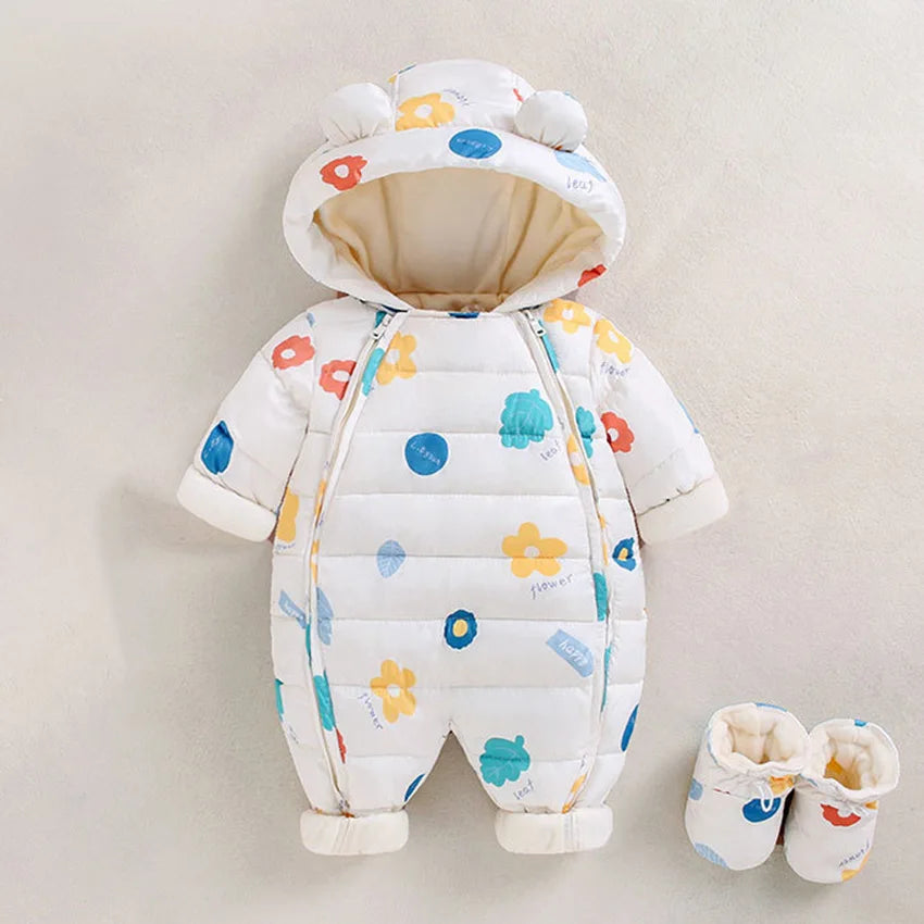 Children Autumn Winter Overall For Infant Down Cotton Thicken Clothes Hooded new born Baby costume Boys Girls Jumpsuit Romper