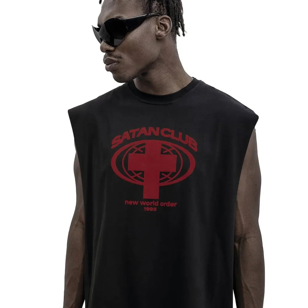 Harajuku Oversized Streetwear Men's Clothing Satan Club Graphic Print Tank Tops Cotton Hip Hop sleeveless Tshirt Gothic Y2k Vest