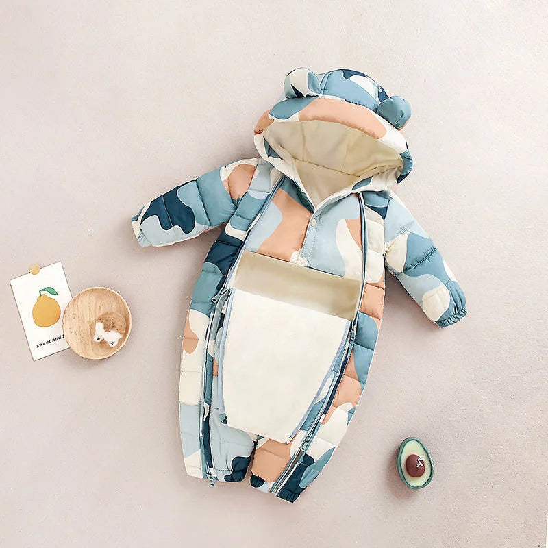 Children Autumn Winter Overall For Infant Down Cotton Thicken Clothes Hooded new born Baby costume Boys Girls Jumpsuit Romper