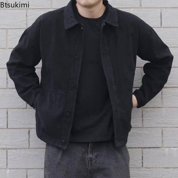 2025 Men's Loose Casual Denim Jacket Fashion Korean Style Simple Lapel Button-up Coats Solid All-match Jean Jacket Men Outerwear