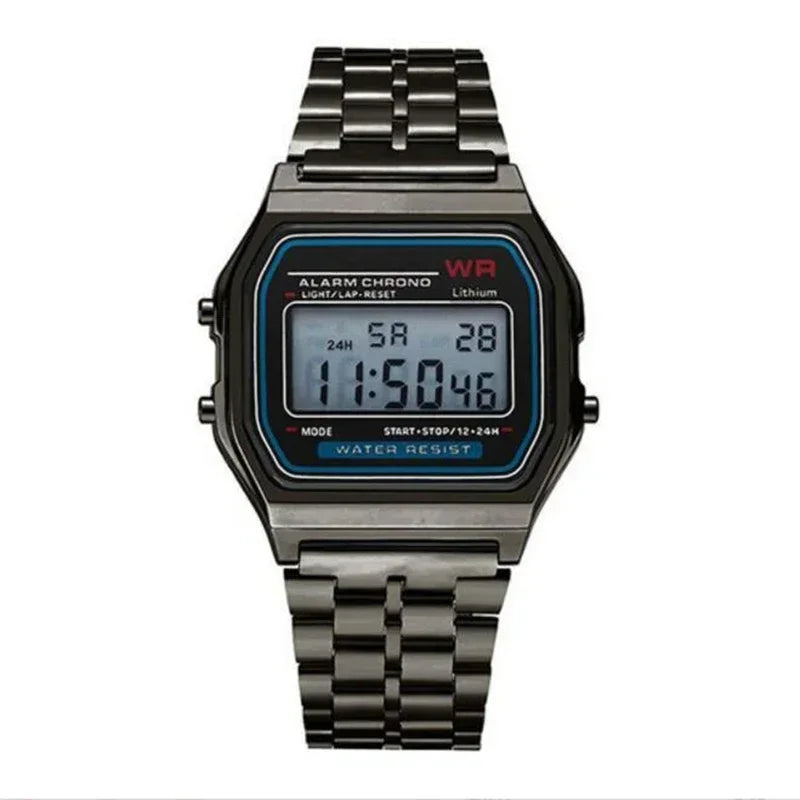 Women Casual LED Electronic Watch Man Retro Stainless Steel Watches for Women Unisex LED Digital Watch Multifunction Wristwatch