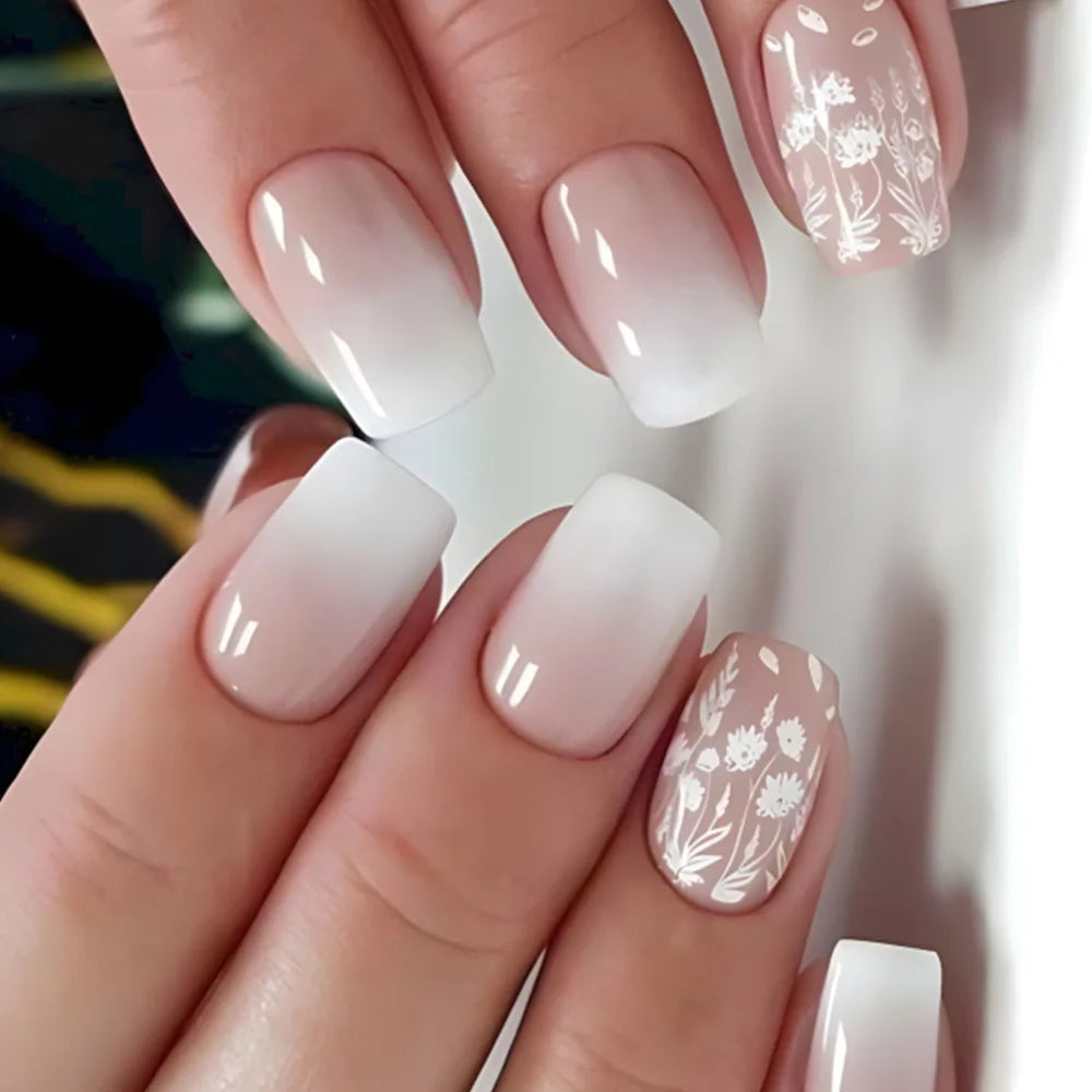 24pcs Simple Nails Fake Press On Art Reusable Adhesive False Supplies Charms Products Stylist Decorated False Nails Design