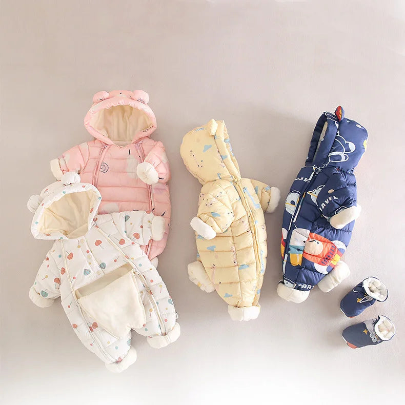 Children Autumn Winter Overall For Infant Down Cotton Thicken Clothes Hooded new born Baby costume Boys Girls Jumpsuit Romper