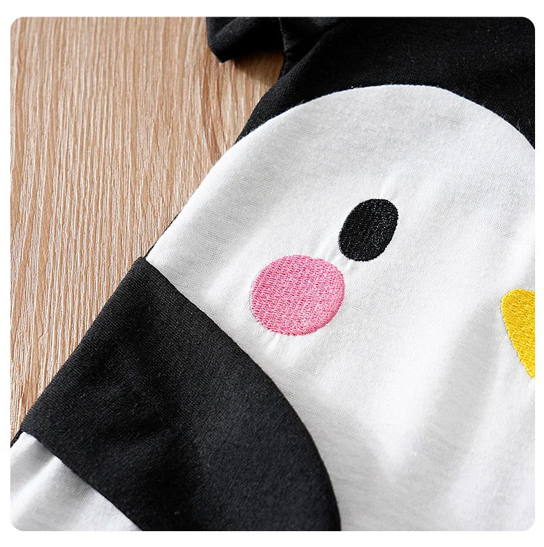 Baby Cute Jumpsuit Cartoon Penguin Pattern Summer Ha Yi Newborn Hoodie Casual Short Sleeve Outerwear