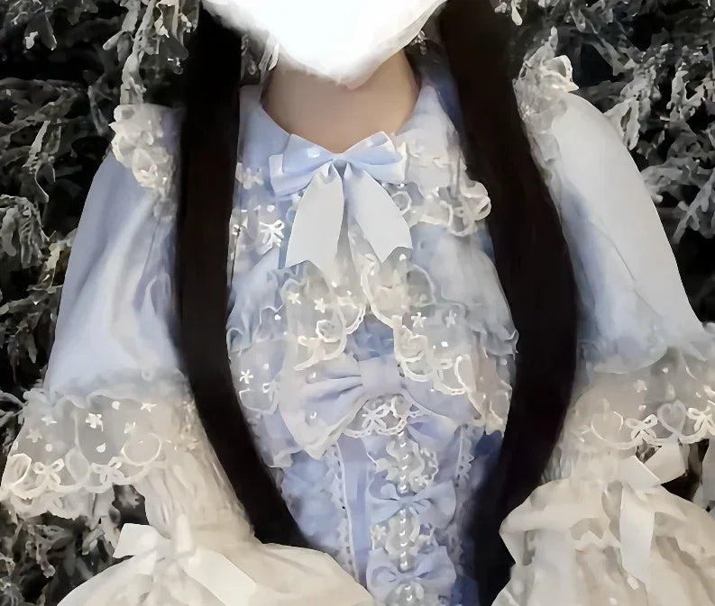 Women's Lolita Pink Dress Jsk Bow Lace Stitching Cute Sweet Girls Suspender Dress Lady Long Sleeve Inner Shirt Y2k Hairpin Cloak