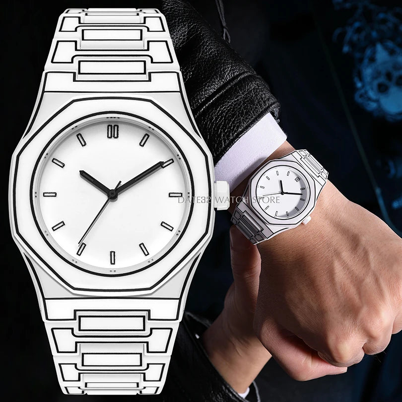 Luxury Men Watch Men's Quartz Wristwatch Minimalist Black White Dial Male Sports Reloj Silicone Rubber Strap Man Unusual Clock