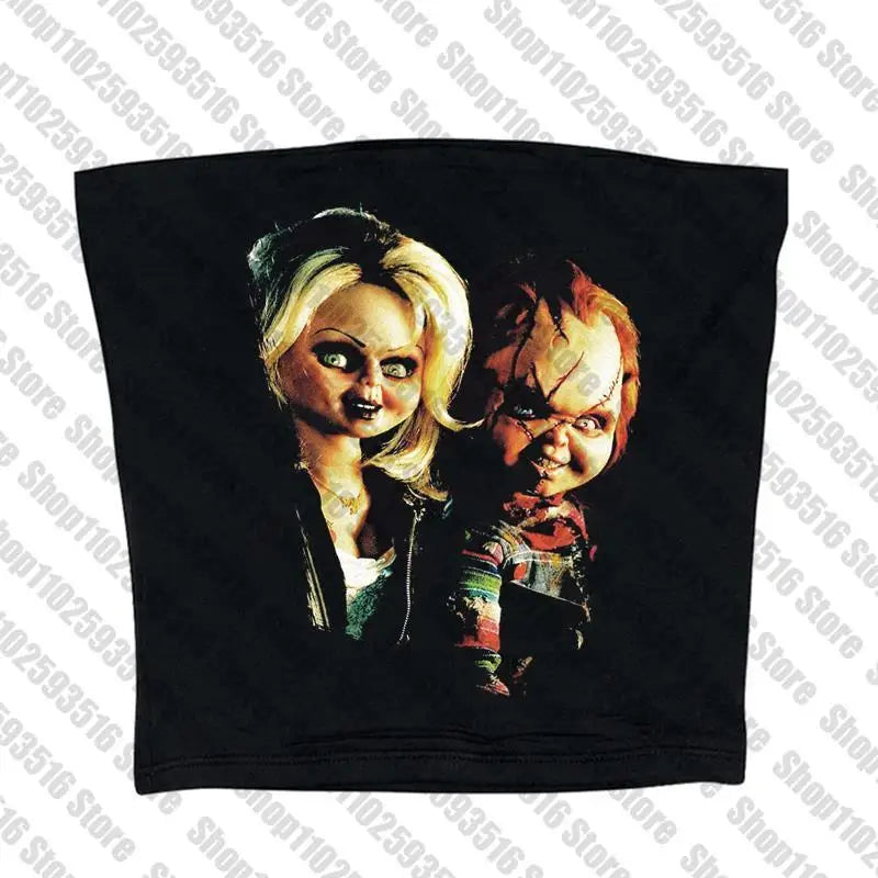 Goth Emo Crop Top Streetwear Aesthetic Grunge Baby Tee Vintage Women punk horror doll graphics Short Sleeve T-Shirt Y2k Clothes
