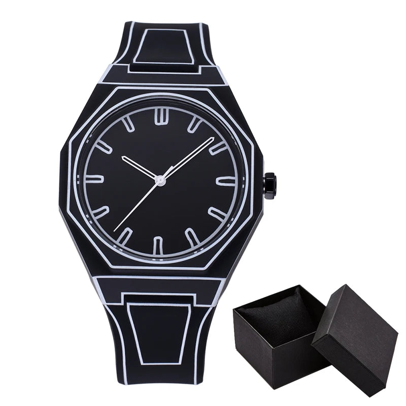 Luxury Men Watch Men's Quartz Wristwatch Minimalist Black White Dial Male Sports Reloj Silicone Rubber Strap Man Unusual Clock