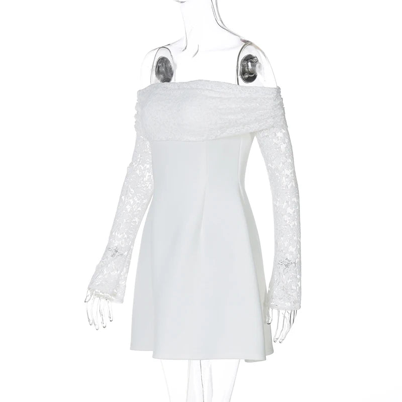 Mozision Off-shoulder Long Sleeve Sexy Mini Dress For Women Robe Strapless Backless High Waist A-line Elegant Club Party Dress