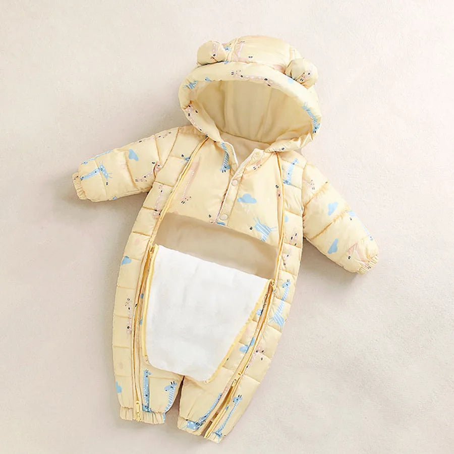 Children Autumn Winter Overall For Infant Down Cotton Thicken Clothes Hooded new born Baby costume Boys Girls Jumpsuit Romper