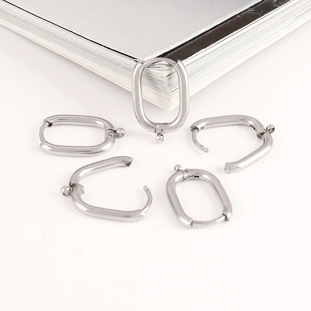 5pcs 316L Stainless Steel Heart Hoop Earrings Posts Star Geometric Oval Earring Base For DIY Jewelry Making Accessories