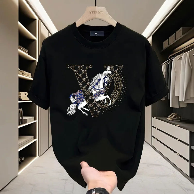 Men's T Shirt for Men The 2025 Summer New Fashion Casual Loose Versatile Trendy Brand Round Neck T-shirt Top Is 100% Pure Cotton