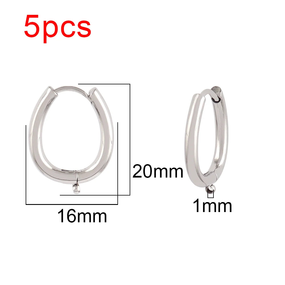 5pcs 316L Stainless Steel Heart Hoop Earrings Posts Star Geometric Oval Earring Base For DIY Jewelry Making Accessories