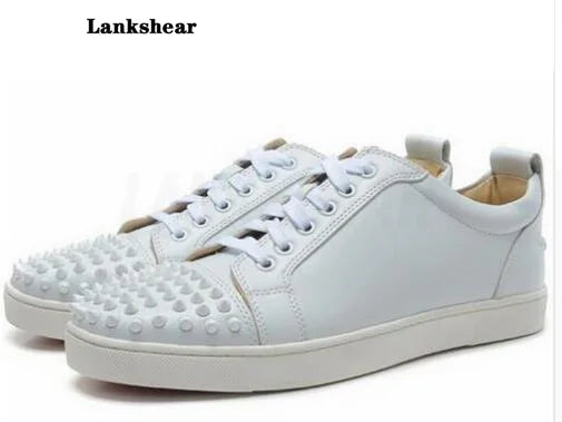 Men Suede Flat Cool Rivets Lace-Up Sneakers Newest Round Toe Black Red Blue Green Grey Studs Causal Flat Shoes Work Shoes