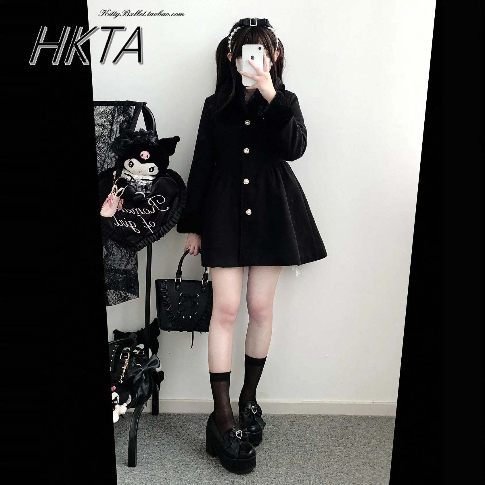 Original Japanese Sweet Imitation Woolen Coat Removable Fur Collar 2025 Winter Jacket Love Single-breasted Wool Overcoat Femlae