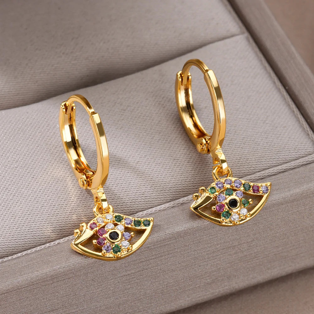 Zircon Evil Eye Earrings for Women 2023 Trending Gold Color Stainless Steel Dangle Earrings New in Turkish Lucky Jewelry aretes