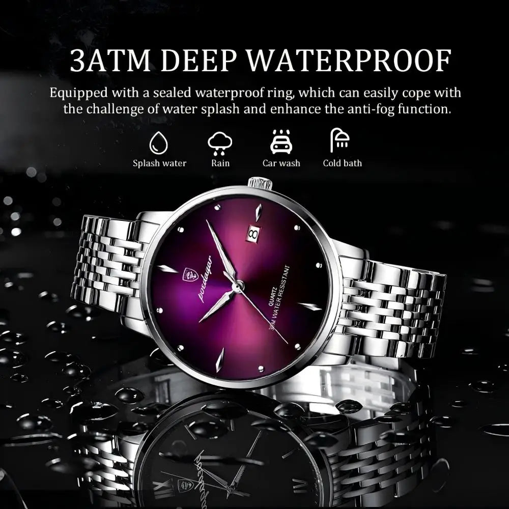 POEDAGAR Business Men's Watches Stainless Steel Date Men Watch Waterproof Luminous Fashion Casual Quartz Man Wristwatch+Gift Box