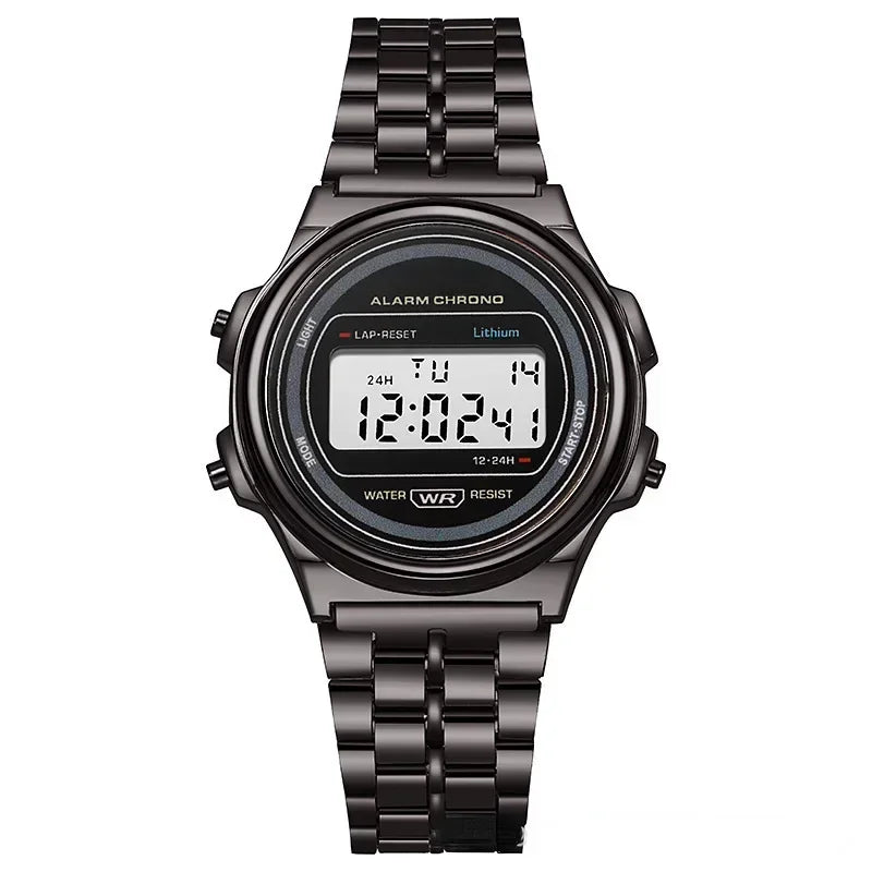 Women Casual LED Electronic Watch Man Retro Stainless Steel Watches for Women Unisex LED Digital Watch Multifunction Wristwatch