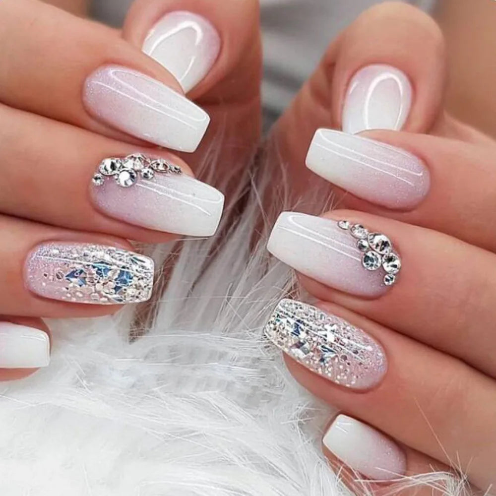 24pcs Simple Nails Fake Press On Art Reusable Adhesive False Supplies Charms Products Stylist Decorated False Nails Design