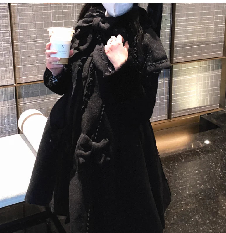 Original Japanese Sweet Imitation Woolen Coat Removable Fur Collar 2025 Winter Jacket Love Single-breasted Wool Overcoat Femlae