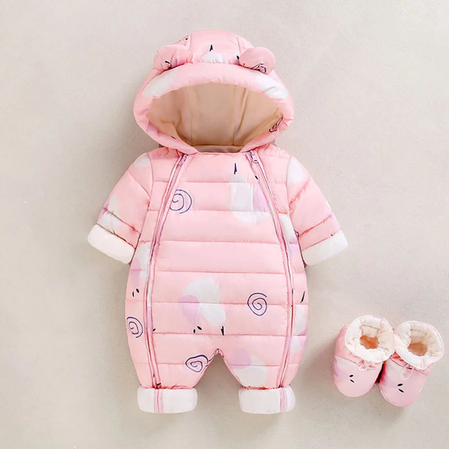 Children Autumn Winter Overall For Infant Down Cotton Thicken Clothes Hooded new born Baby costume Boys Girls Jumpsuit Romper