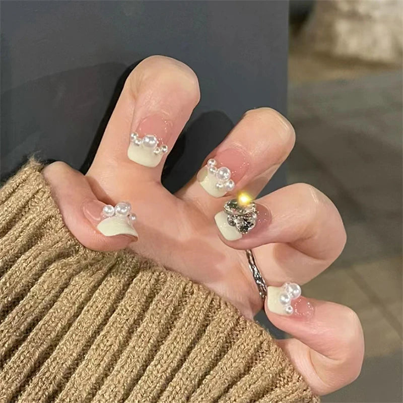 24pcs Simple Nails Fake Press On Art Reusable Adhesive False Supplies Charms Products Stylist Decorated False Nails Design