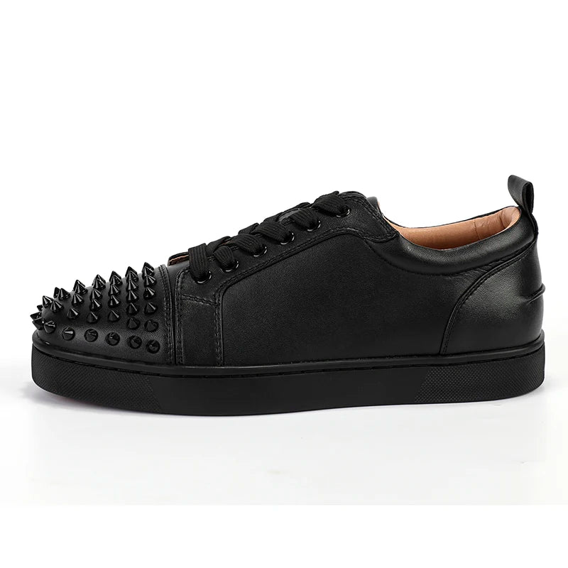 big size men fashion rivets shoes black white original leather flats shoe hip hop punk personality platform studded sneakers man