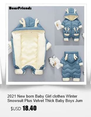 Children Autumn Winter Overall For Infant Down Cotton Thicken Clothes Hooded new born Baby costume Boys Girls Jumpsuit Romper