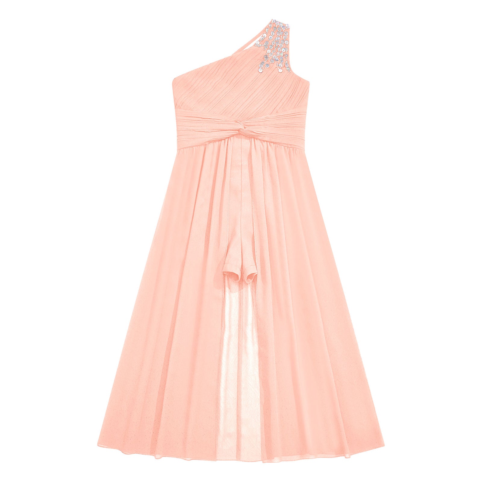 6-16Y Kids Girls Elegant Shiny Beaded Party Dress One Shoulder Ruched Jumpsuit Skirt Princess Wedding Birthday Evening Prom Gown