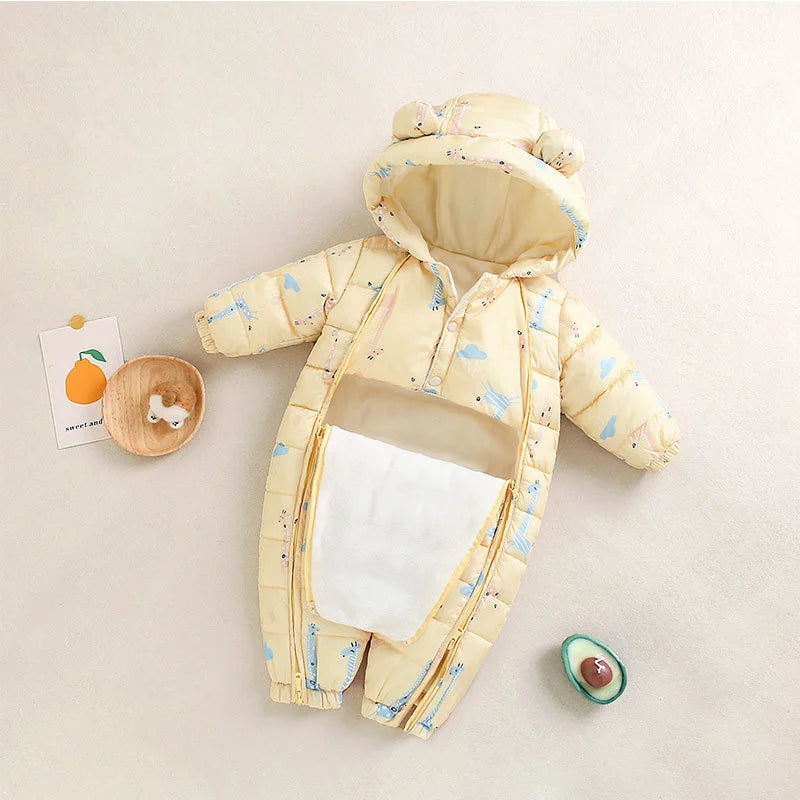 Children Autumn Winter Overall For Infant Down Cotton Thicken Clothes Hooded new born Baby costume Boys Girls Jumpsuit Romper