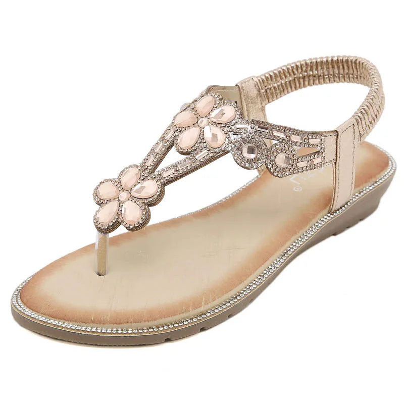 Woman Sandals Rhinestone Open Toe Fashion Female Shoes Solid Color Summer Open Toe Beach Sandalias Non-Slip