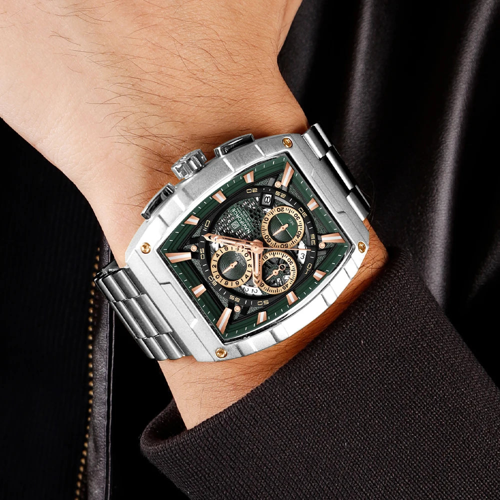 NAVIFORCE Luxury Chronograph Quartz Watch for Men Fashion Tonneau Stainless Steel Man Watches Waterproof Luminous WristWatch