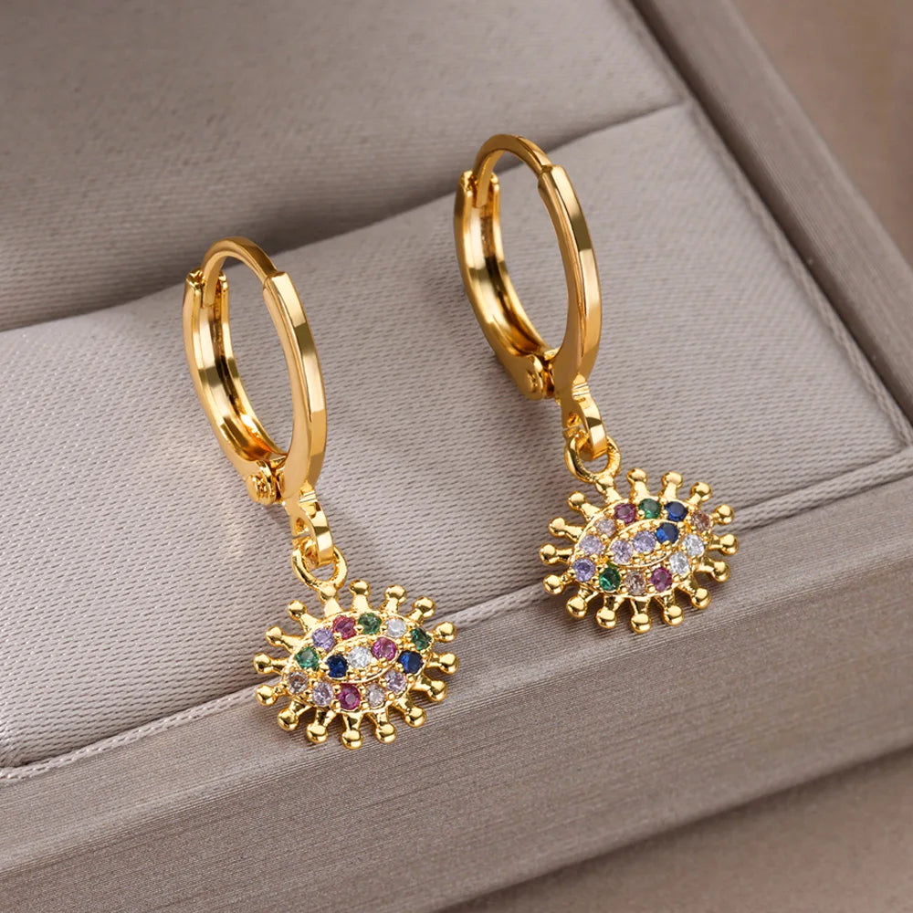 Zircon Evil Eye Earrings for Women 2023 Trending Gold Color Stainless Steel Dangle Earrings New in Turkish Lucky Jewelry aretes