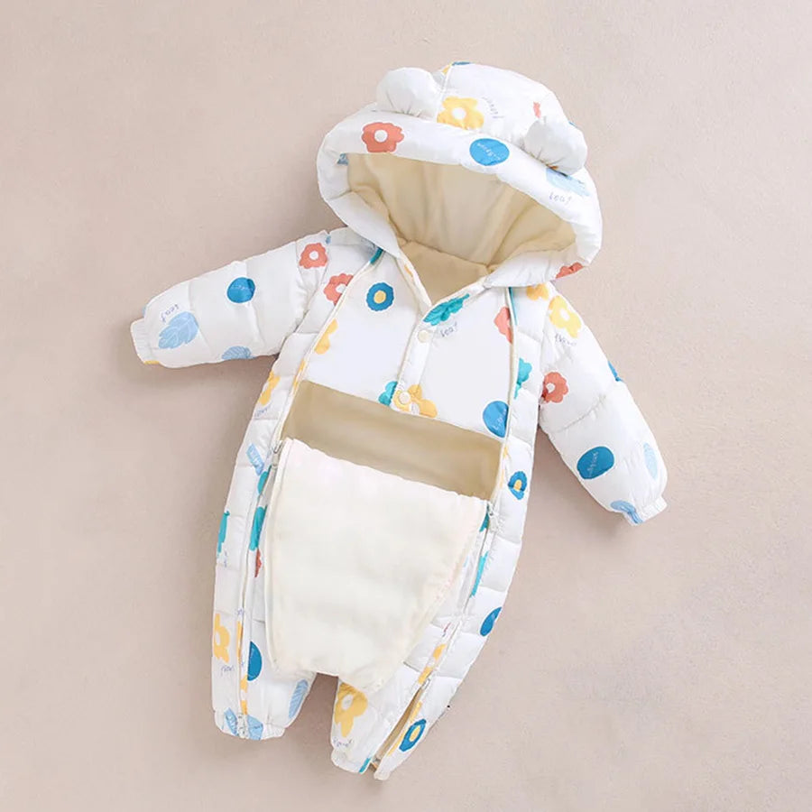 Children Autumn Winter Overall For Infant Down Cotton Thicken Clothes Hooded new born Baby costume Boys Girls Jumpsuit Romper