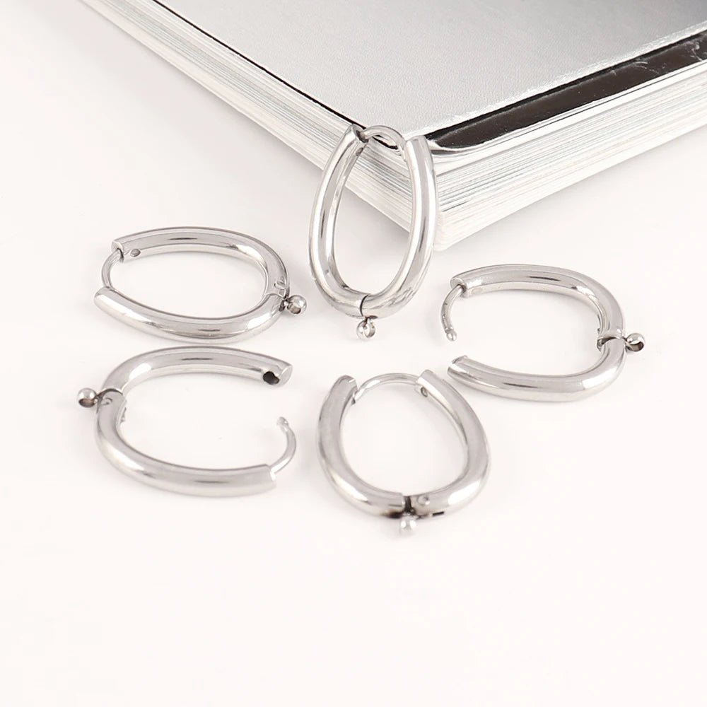 5pcs 316L Stainless Steel Heart Hoop Earrings Posts Star Geometric Oval Earring Base For DIY Jewelry Making Accessories