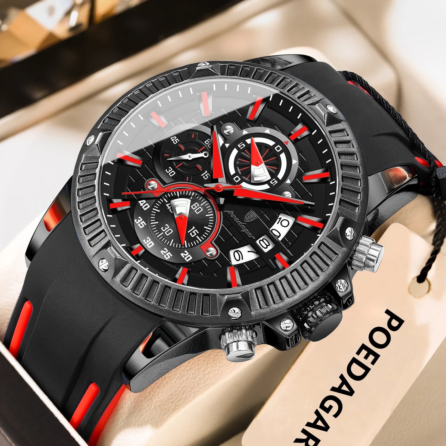POEDAGAR Trendy Sports Men Wristwatch Waterproof Luminous Chronograph Date Man Watch Silicone Strap Fashion Quartz Men's Watches