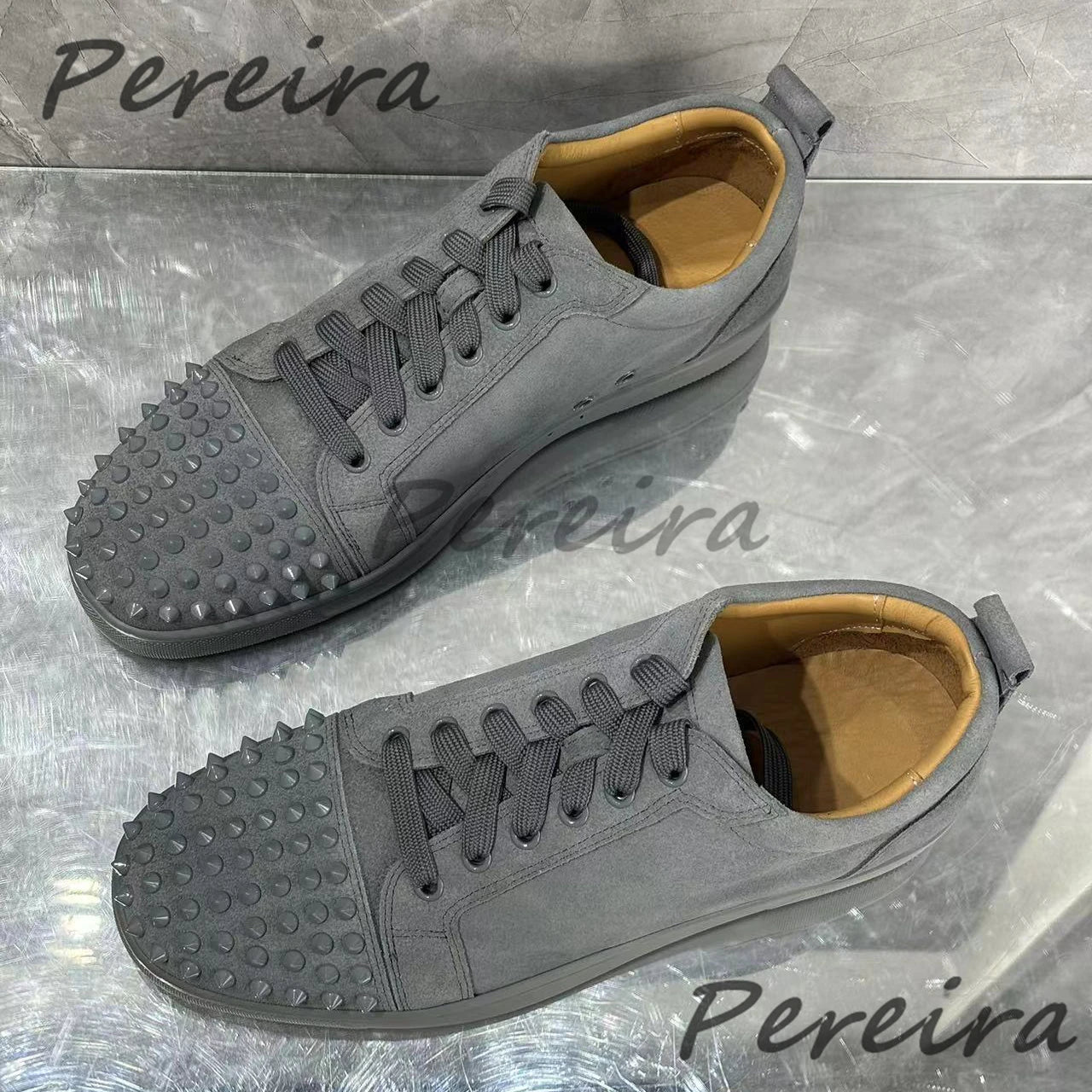 Men Rivet Casual Shoes Couple Sneakers Red Suede Round Toe Lace-Up Flats Summer Genuine Leather Platform Outdoor Walking Shoes