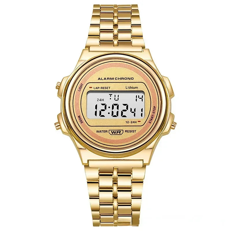 Women Casual LED Electronic Watch Man Retro Stainless Steel Watches for Women Unisex LED Digital Watch Multifunction Wristwatch
