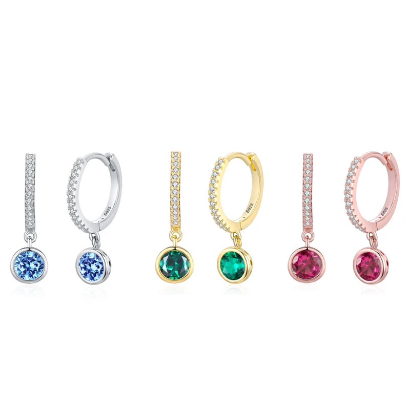 Ailmay Fashion 925 Sterling Silver Sparkling Circle Multicolour Crystal Hoop Earrings For Women Girls Party Accessories Jewelry