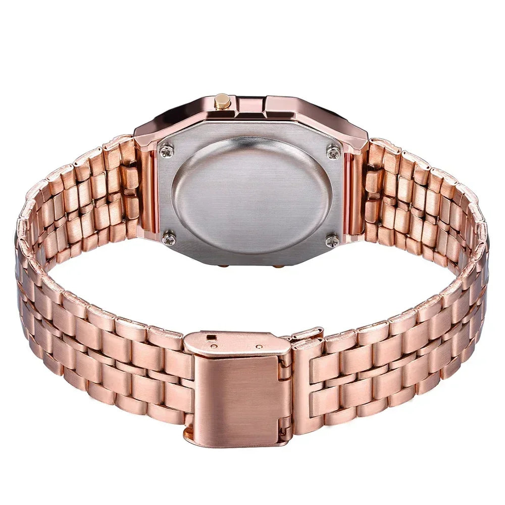 Women Casual LED Electronic Watch Man Retro Stainless Steel Watches for Women Unisex LED Digital Watch Multifunction Wristwatch