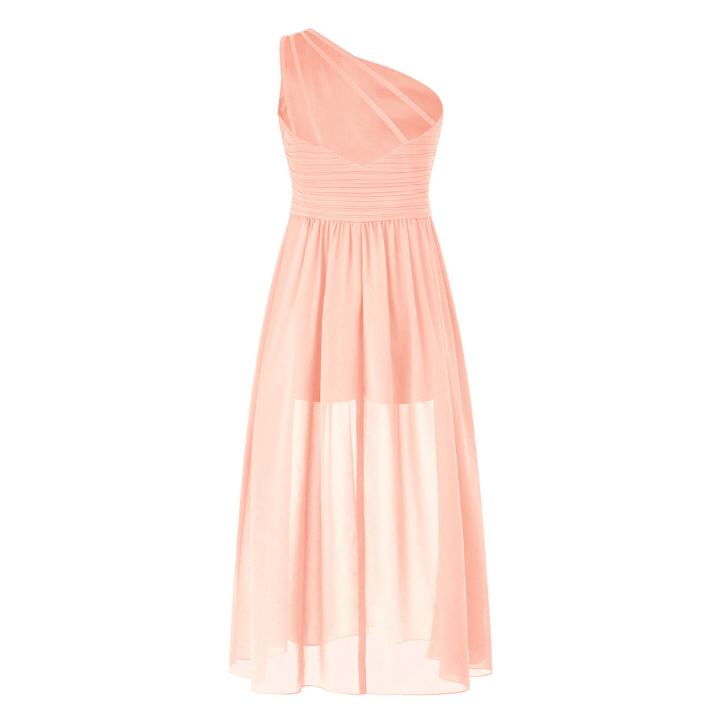6-16Y Kids Girls Elegant Shiny Beaded Party Dress One Shoulder Ruched Jumpsuit Skirt Princess Wedding Birthday Evening Prom Gown