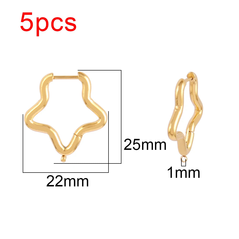 5pcs 316L Stainless Steel Heart Hoop Earrings Posts Star Geometric Oval Earring Base For DIY Jewelry Making Accessories