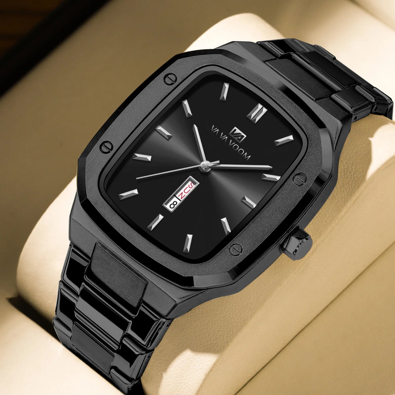New Men's Watch Fashion Business Calendar Waterproof Stainless Steel Rectangular Male Quartz Clock Watches