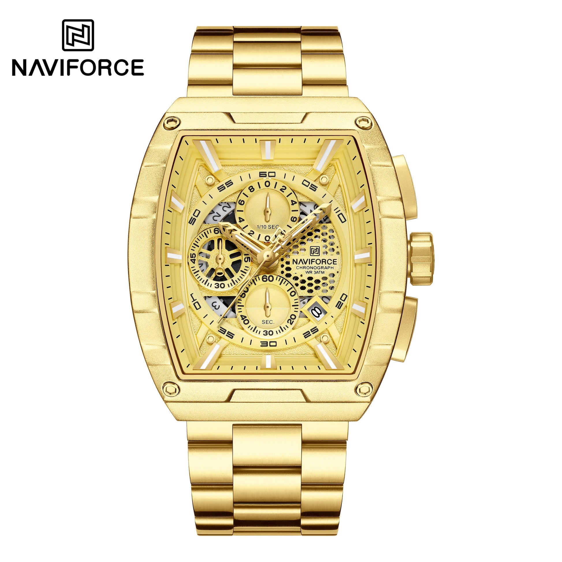 NAVIFORCE Luxury Chronograph Quartz Watch for Men Fashion Tonneau Stainless Steel Man Watches Waterproof Luminous WristWatch