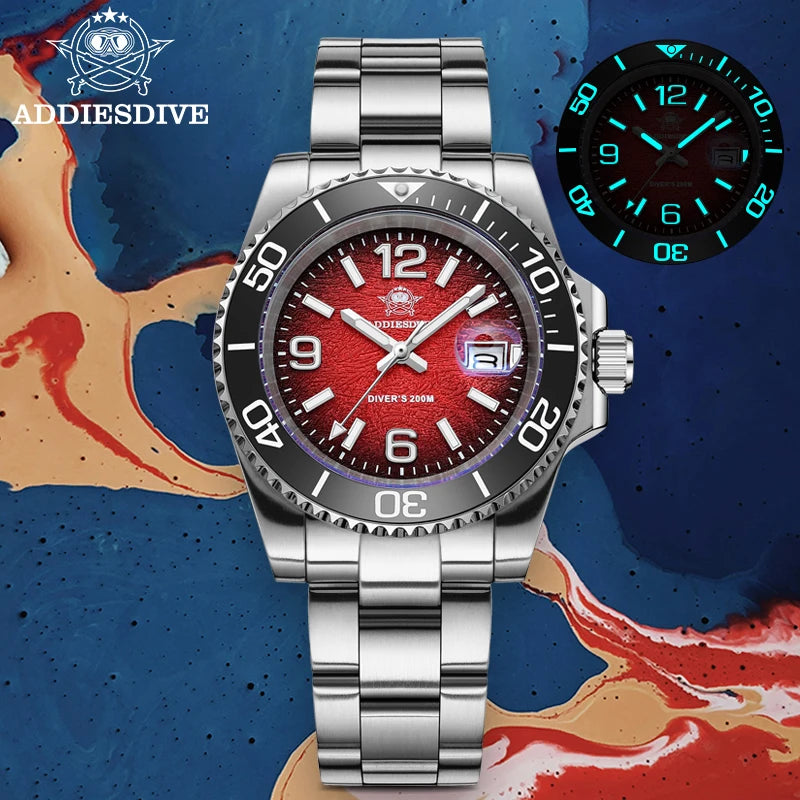 ADDIESDIVE 2025 NEW 41MM AD2513 Men Quartz Watches Reloj 316L Steel 200M Diving BGW9 Super Luminous Waterproof Diver Watch