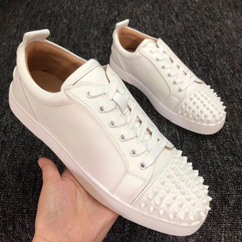 women's casual rivet shoes black white studded shoe singer DJ stage dress original leather flat sneakers men designer footwear