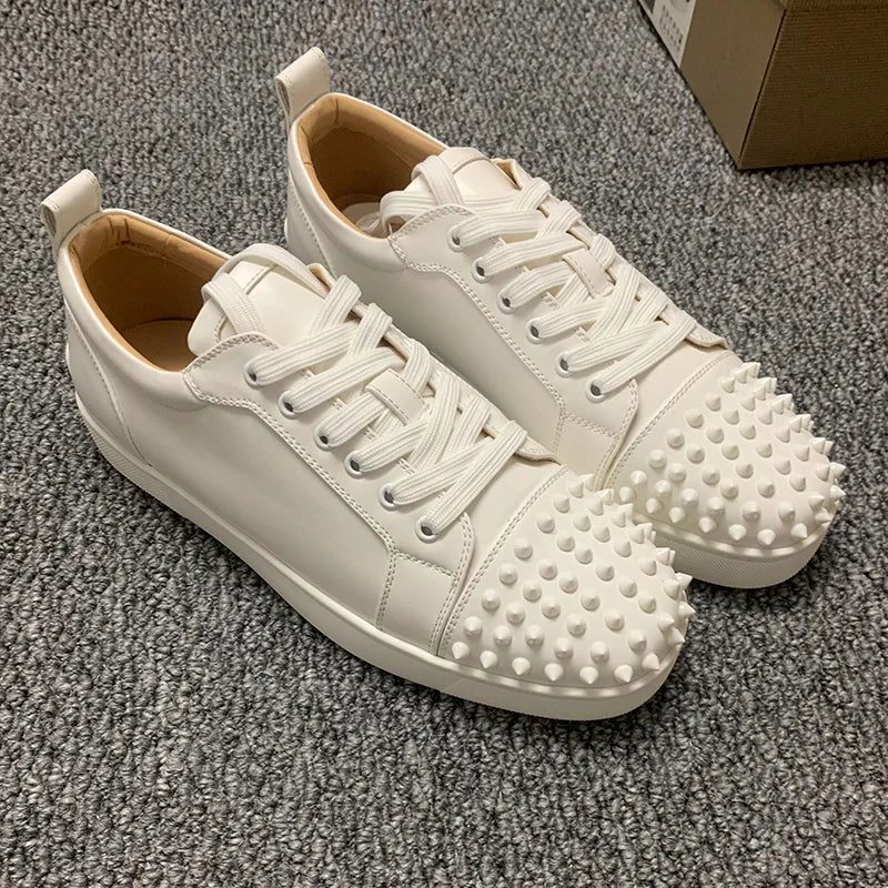 women's casual rivet shoes black white studded shoe singer DJ stage dress original leather flat sneakers men designer footwear
