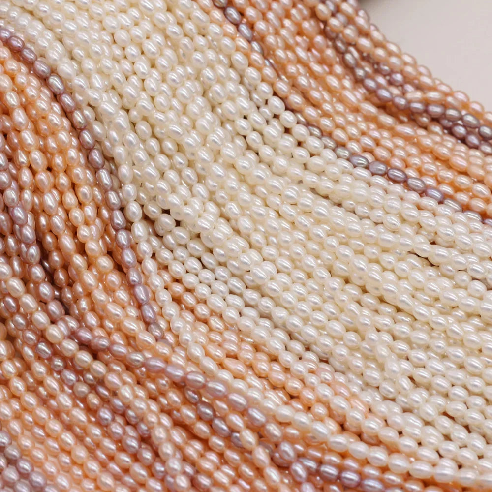 3-4mm AAA High Quality Women Rice Natural Freshwater Pearl Bead for Needlework Jewelry DIY Necklace Bracelet Accessories Gift