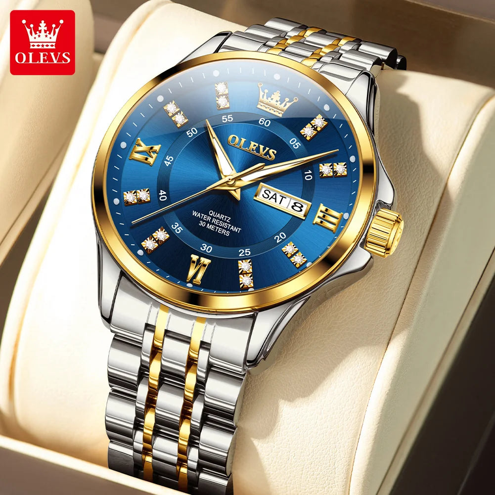 OLEVS 3620 Mens Watch Original Brand Quartz Wristwatch Waterproof Luminous Reloj Watches For Men Dual Calendar Watch Men Gifts