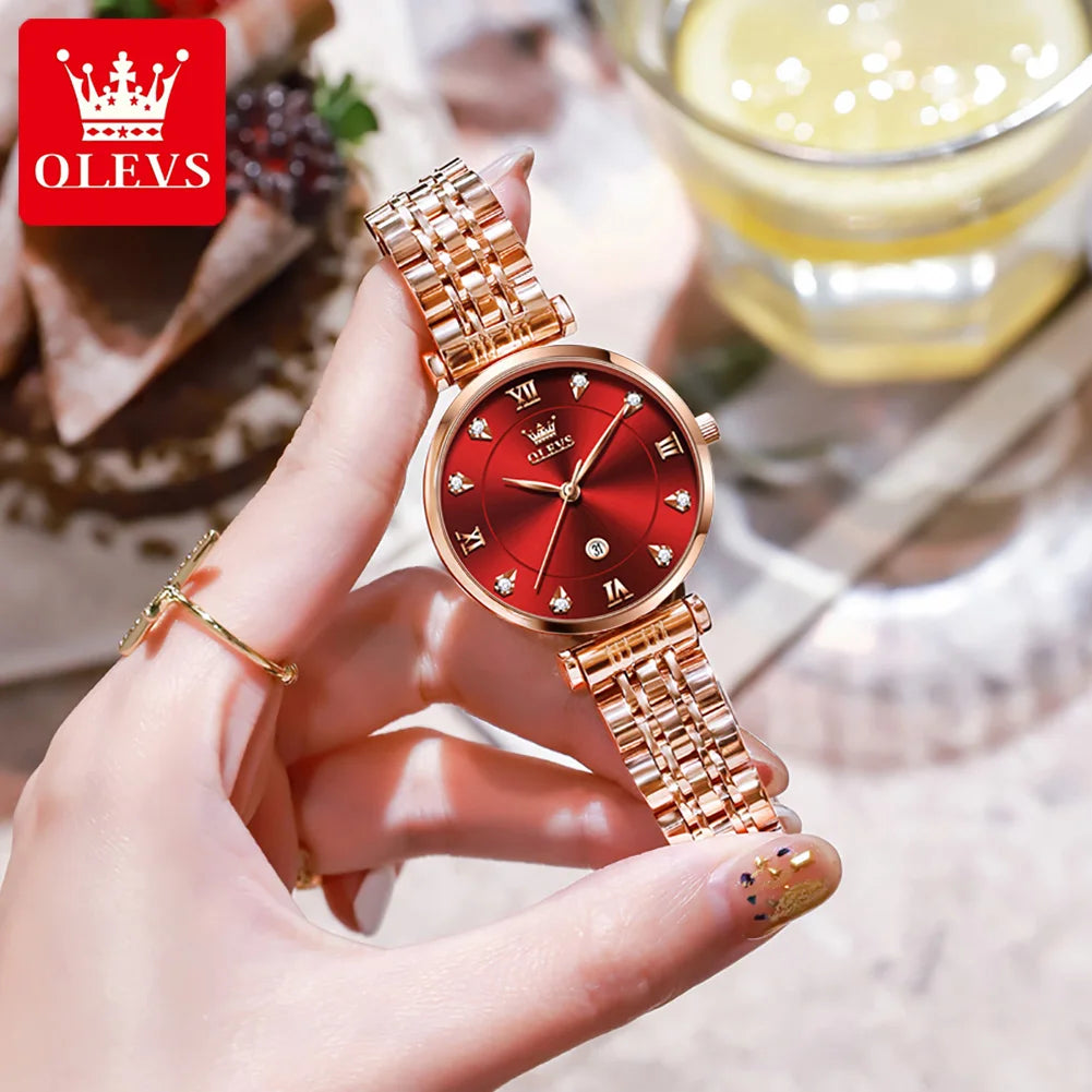 OLEVS 5866 Fashion Original Women's Watches Calendar Rose Diamond inlay Quartz watch Simplicity Versatile Brand Lady Wristwatch
